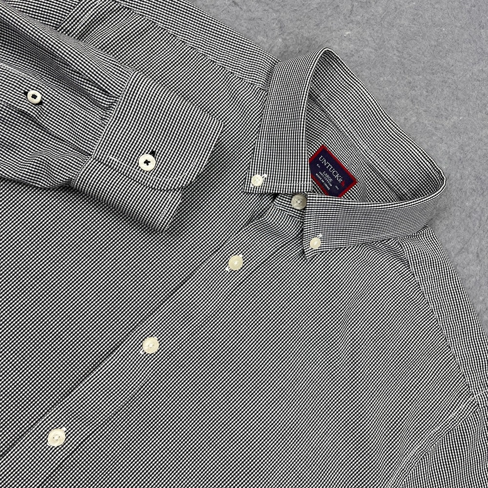 Untuckit Agustus Shirt Men's Large Black/White‎ Gingham Check Long Sleeve Button